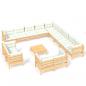 Preview: 14-tlg. Garten-Lounge-Set mit Creme Kissen Massivholz Kiefer