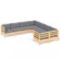 Preview: 8-tlg. Garten-Lounge-Set mit Grauen Kissen Massivholz Kiefer