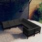 Preview: ARDEBO.de - 8-tlg. Garten-Lounge-Set mit Kissen Schwarz Massivholz Kiefer