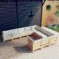 Preview: ARDEBO.de - 10-tlg. Garten-Lounge-Set mit Creme Kissen Kiefernholz