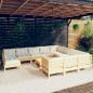 Preview: ARDEBO.de - 12-tlg. Garten-Lounge-Set mit Creme Kissen Kiefernholz