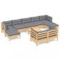 Preview: 10-tlg. Garten-Lounge-Set mit Grauen Kissen Kiefer Massivholz