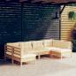 Preview: ARDEBO.de - 6-tlg. Garten-Lounge-Set mit Creme Kissen Massivholz Kiefer