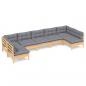 Preview: 7-tlg. Garten-Lounge-Set mit Grauen Kissen Kiefer Massivholz