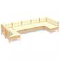 Preview: 7-tlg. Garten-Lounge-Set mit Creme Kissen Massivholz Kiefer