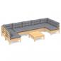 Preview: 8-tlg. Garten-Lounge-Set mit Grauen Kissen Kiefer Massivholz