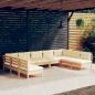 Preview: ARDEBO.de - 9-tlg. Garten-Lounge-Set mit Creme Kissen Massivholz Kiefer