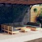 Preview: ARDEBO.de - 10-tlg. Garten-Lounge-Set mit Grauen Kissen Kiefer Massivholz