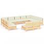 Preview: 11-tlg. Garten-Lounge-Set mit Creme Kissen Massivholz Kiefer