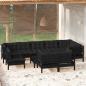 Preview: ARDEBO.de - 10-tlg. Garten-Lounge-Set mit Kissen Schwarz Massivholz Kiefer