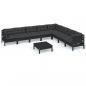 Preview: 9-tlg. Garten-Lounge-Set mit Kissen Schwarz Massivholz Kiefer