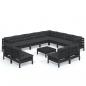 Preview: 13-tlg. Garten-Lounge-Set mit Kissen Schwarz Massivholz Kiefer