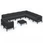 Preview: 11-tlg. Garten-Lounge-Set mit Kissen Schwarz Massivholz Kiefer