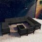 Preview: ARDEBO.de - 13-tlg. Garten-Lounge-Set mit Kissen Schwarz Massivholz Kiefer