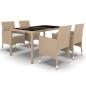 Preview: 5-tlg. Garten-Essgruppe Poly Rattan und Hartglas Beige