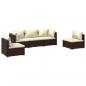 Preview: 5-tlg. Garten-Lounge-Set mit Kissen Poly Rattan Braun