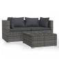 Preview: 3-tlg. Garten-Lounge-Set mit Kissen Grau Poly Rattan