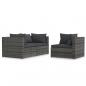 Preview: 3-tlg. Garten-Lounge-Set mit Kissen Grau Poly Rattan