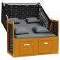 Preview: Strandkorb mit Kissen Poly Rattan Massivholz Schwarz Anthrazit