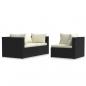 Preview: 3-tlg. Garten-Lounge-Set mit Auflagen Schwarz Poly Rattan