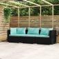 Preview: ARDEBO.de - 3-Sitzer-Sofa mit Auflagen Schwarz Poly Rattan