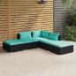 Preview: ARDEBO.de - 5-tlg. Garten-Lounge-Set mit Kissen Poly Rattan Schwarz