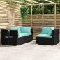 Preview: ARDEBO.de - 3-tlg. Garten-Lounge-Set mit Kissen Schwarz Poly Rattan