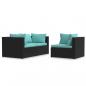 Preview: 3-tlg. Garten-Lounge-Set mit Kissen Schwarz Poly Rattan