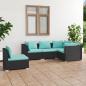 Preview: ARDEBO.de - 5-tlg. Garten-Lounge-Set mit Kissen Poly Rattan Schwarz