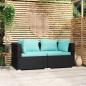 Preview: ARDEBO.de - 2-Sitzer-Sofa mit Kissen Schwarz Poly Rattan