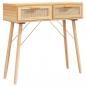 Preview: Konsolentisch Braun 80x30x75 cm Massivholz Kiefer Natur-Rattan