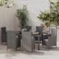 Preview: ARDEBO.de - 7-tlg. Garten-Essgruppe mit Kissen Poly Rattan Grau