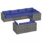 Preview: 7-tlg. Garten-Lounge-Set mit Kissen Grau Poly Rattan