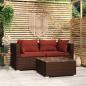 Preview: ARDEBO.de - 3-tlg. Garten-Lounge-Set mit Kissen Braun Poly Rattan