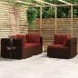 Preview: ARDEBO.de - 3-tlg. Garten-Lounge-Set mit Kissen Braun Poly Rattan