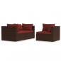 Preview: 3-tlg. Garten-Lounge-Set mit Kissen Braun Poly Rattan