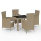 Preview: 5-tlg. Garten-Essgruppe mit Kissen Poly Rattan Beige