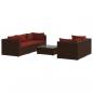 Preview: 6-tlg. Garten-Lounge-Set mit Auflagen Poly Rattan Braun