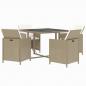 Preview: 5-tlg. Garten-Essgruppe mit Kissen Poly Rattan Beige