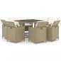 Preview: 9-tlg. Garten-Essgruppe mit Kissen Poly Rattan Beige