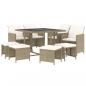 Preview: 9-tlg. Garten-Essgruppe mit Kissen Poly Rattan Beige