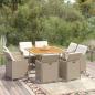 Preview: ARDEBO.de - 9-tlg. Garten-Essgruppe mit Kissen Poly Rattan Beige