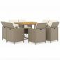 Preview: 9-tlg. Garten-Essgruppe mit Kissen Poly Rattan Beige