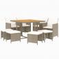 Preview: 9-tlg. Garten-Essgruppe mit Kissen Poly Rattan Beige