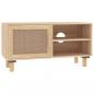 Preview: TV-Schrank Braun 80x30x40 cm Massivholz Kiefer und Natur-Rattan