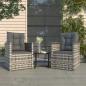 Preview: ARDEBO.de - 3-tlg. Garten-Lounge-Set mit Kissen Poly Rattan Grau