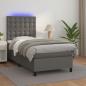 Preview: ARDEBO.de - Boxspringbett mit Matratze & LED Grau 100x200 cm Kunstleder