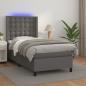 Preview: ARDEBO.de - Boxspringbett mit Matratze & LED Grau 100x200 cm Kunstleder