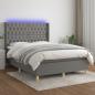 Preview: ARDEBO.de - Boxspringbett mit Matratze & LED Dunkelgrau 140x200 cm Stoff