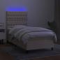 Preview: Boxspringbett mit Matratze & LED Creme 90x200 cm Stoff